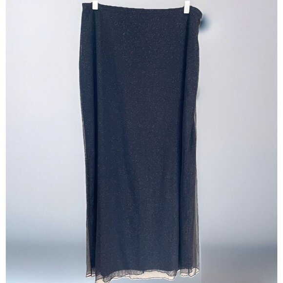 Y2K MKM Pull On Maxi Skirt Size Large Sheer Black Metallic Disco Grunge Witchy - Picture 1 of 9